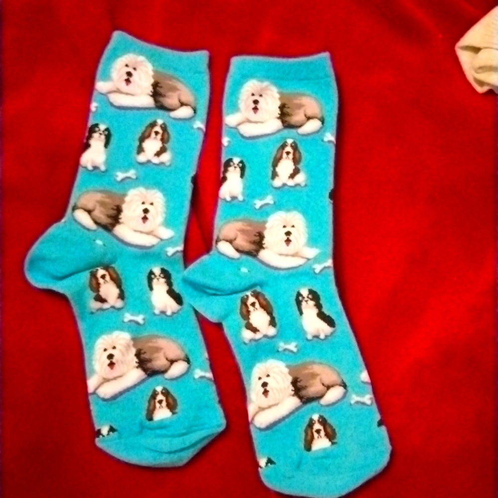 Take the dogs for a walk. Trouser socks by Hot Sox